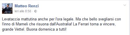 Renzi dall'Australia su Facebook